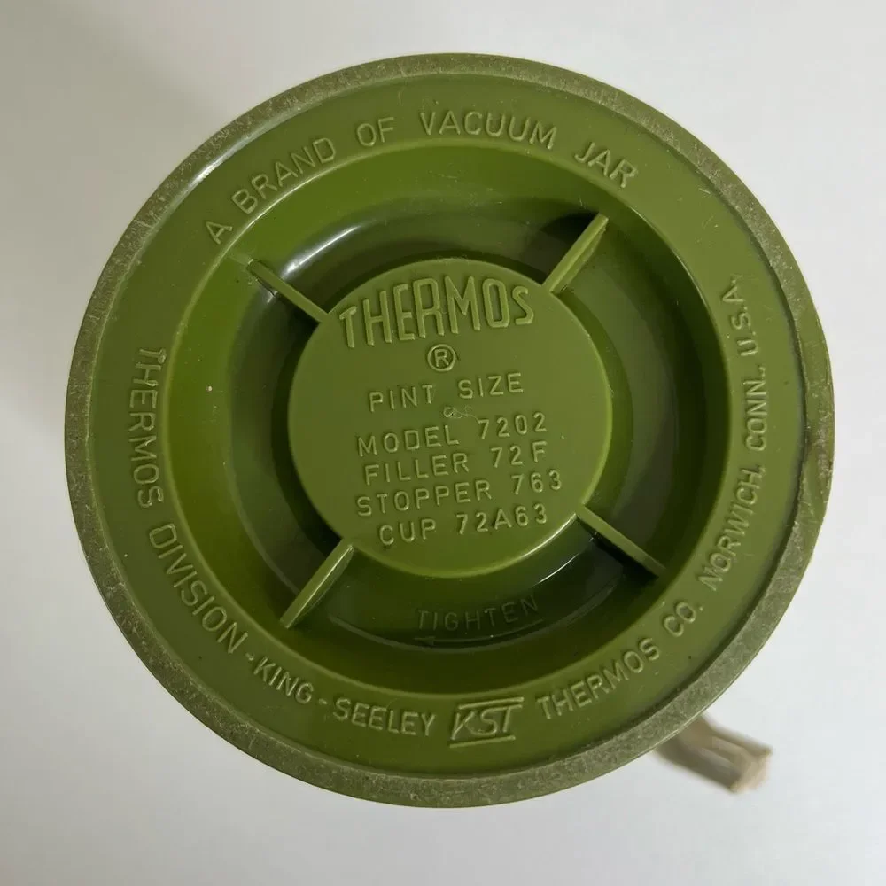 Vintage Thermos Avocado Green Pint Size Model 7202 Stopper Cup Filler King Seely